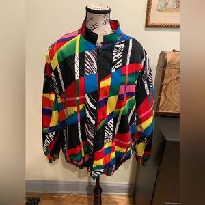 Vibrant Brenda Goode multi-coloured vintage 80s zip-up jacket size Large l